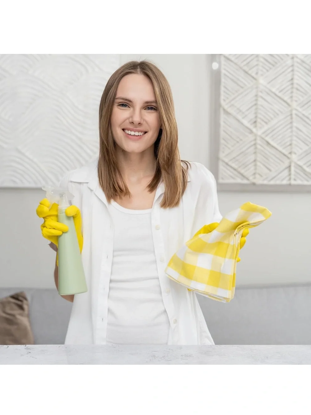 Yellow Gingham Cotton Kitchen Towels